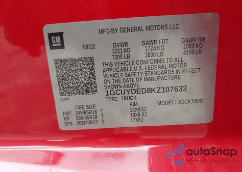 2019 Chevrolet Silverado 1500 Lt из США, поврежденный, VIN 1GCUYDED8KZ107633